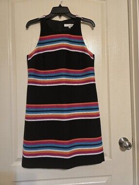 Trina Turk Black Textured Sheath Dress w/Multi-Color Stripes, Fully Lined, Sz 8